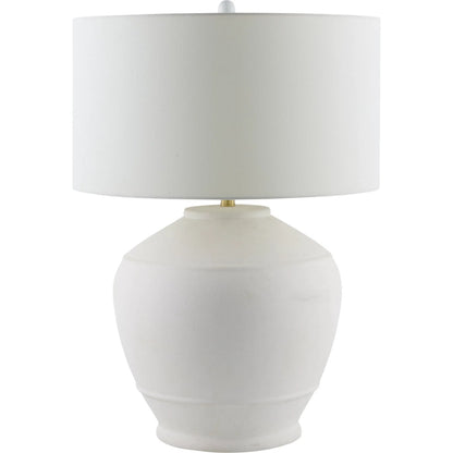 Morlaix Accent Table Lamp by Livabliss in white and glazed, plated. Made from ceramic, linen, iron in a transitional style.
