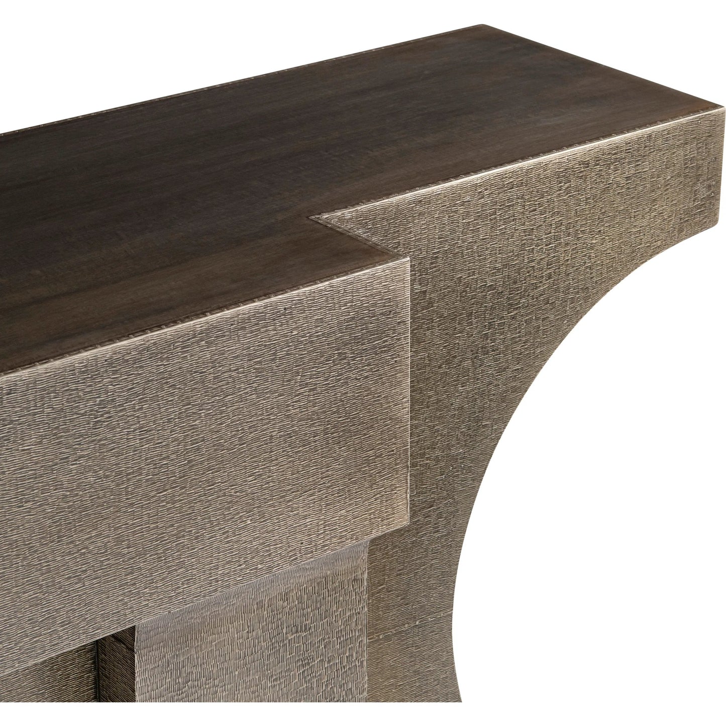 006 SI-2524022 | Closeup | Argos Console Table by Bernhardt in aged brass. Made from metal in a rustic style.