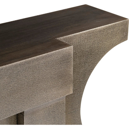Argos Console Table by Bernhardt in aged brass. Made from metal in a rustic style.