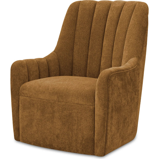 Bowie Swivel Chair by Moe's Home Collection in ochre brown. Made from upholstery: 100% polyester, rubber wood, plywood frame, foam, fiber seat in a transitional style.