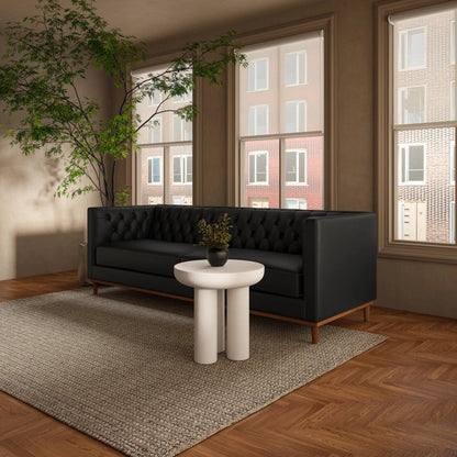 Fielder Sofa by Moe's Home Collection in black leather. Made from upholstery: 100% top grain leather, rubber wood, plywood frame, foam, fiber seat in a transitional style.