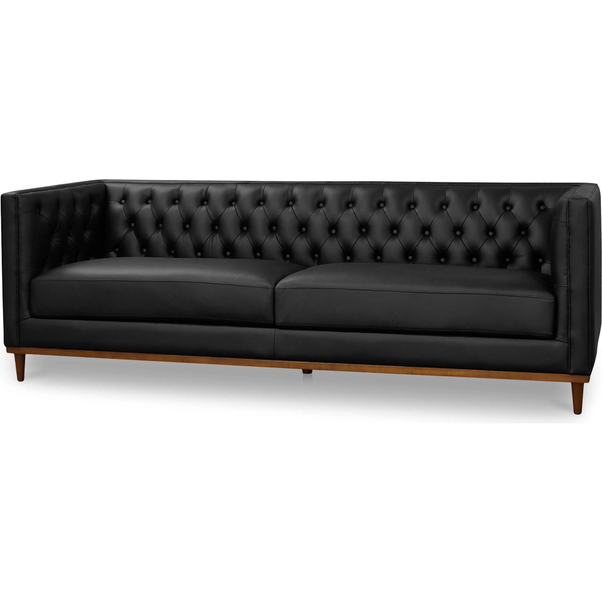 Fielder Sofa by Moe's Home Collection in black leather. Made from upholstery: 100% top grain leather, rubber wood, plywood frame, foam, fiber seat in a transitional style.
