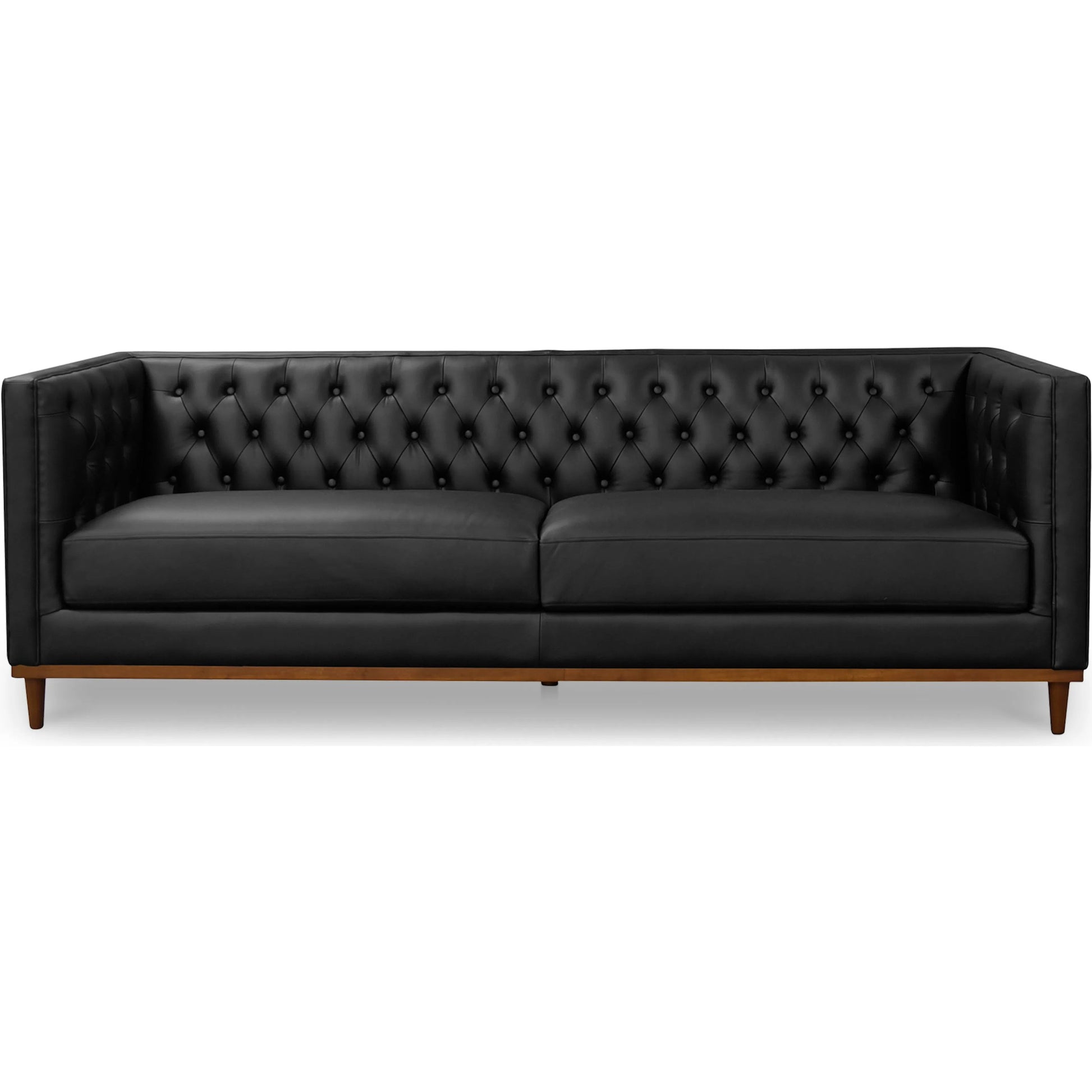 Fielder Sofa by Moe's Home Collection in black leather. Made from upholstery: 100% top grain leather, rubber wood, plywood frame, foam, fiber seat in a transitional style.