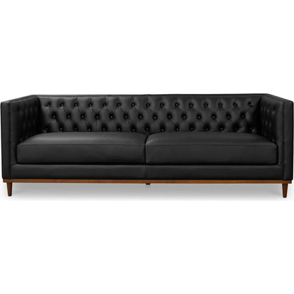 Fielder Sofa by Moe's Home Collection in black leather. Made from upholstery: 100% top grain leather, rubber wood, plywood frame, foam, fiber seat in a transitional style.