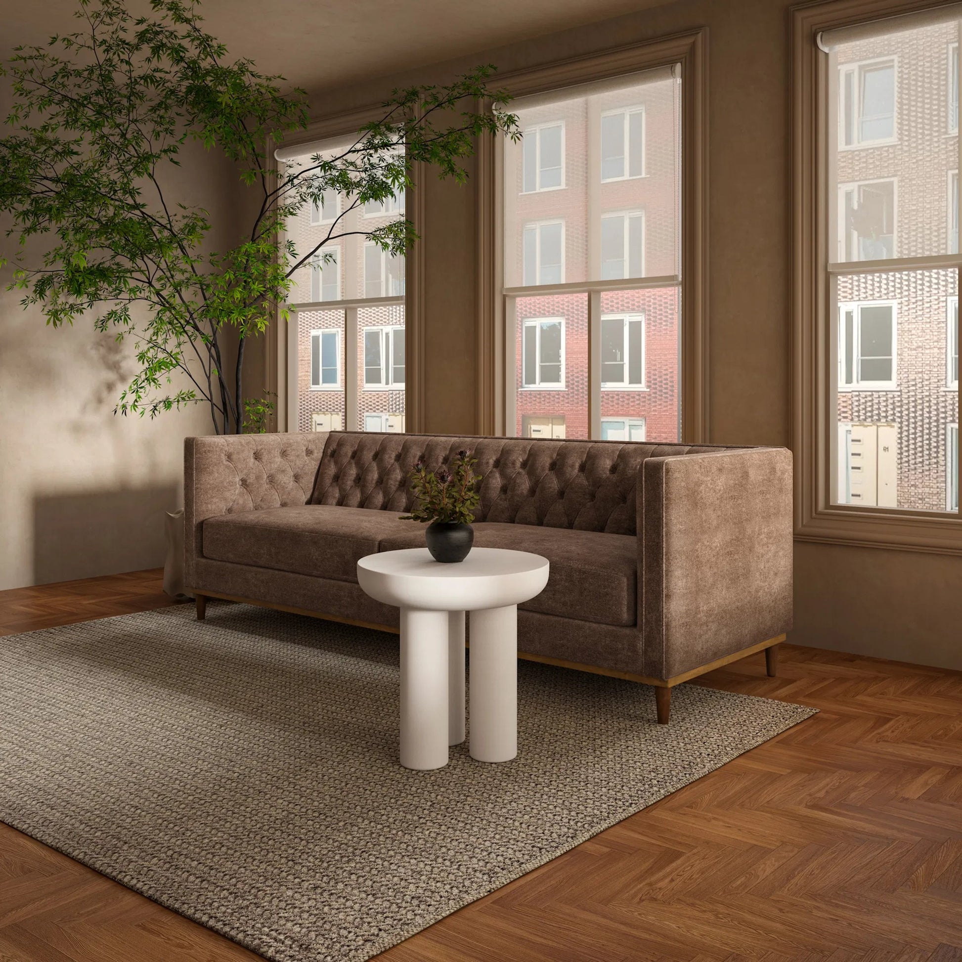 Fielder Sofa by Moe's Home Collection in black leather. Made from upholstery: 100% top grain leather, rubber wood, plywood frame, foam, fiber seat in a transitional style.