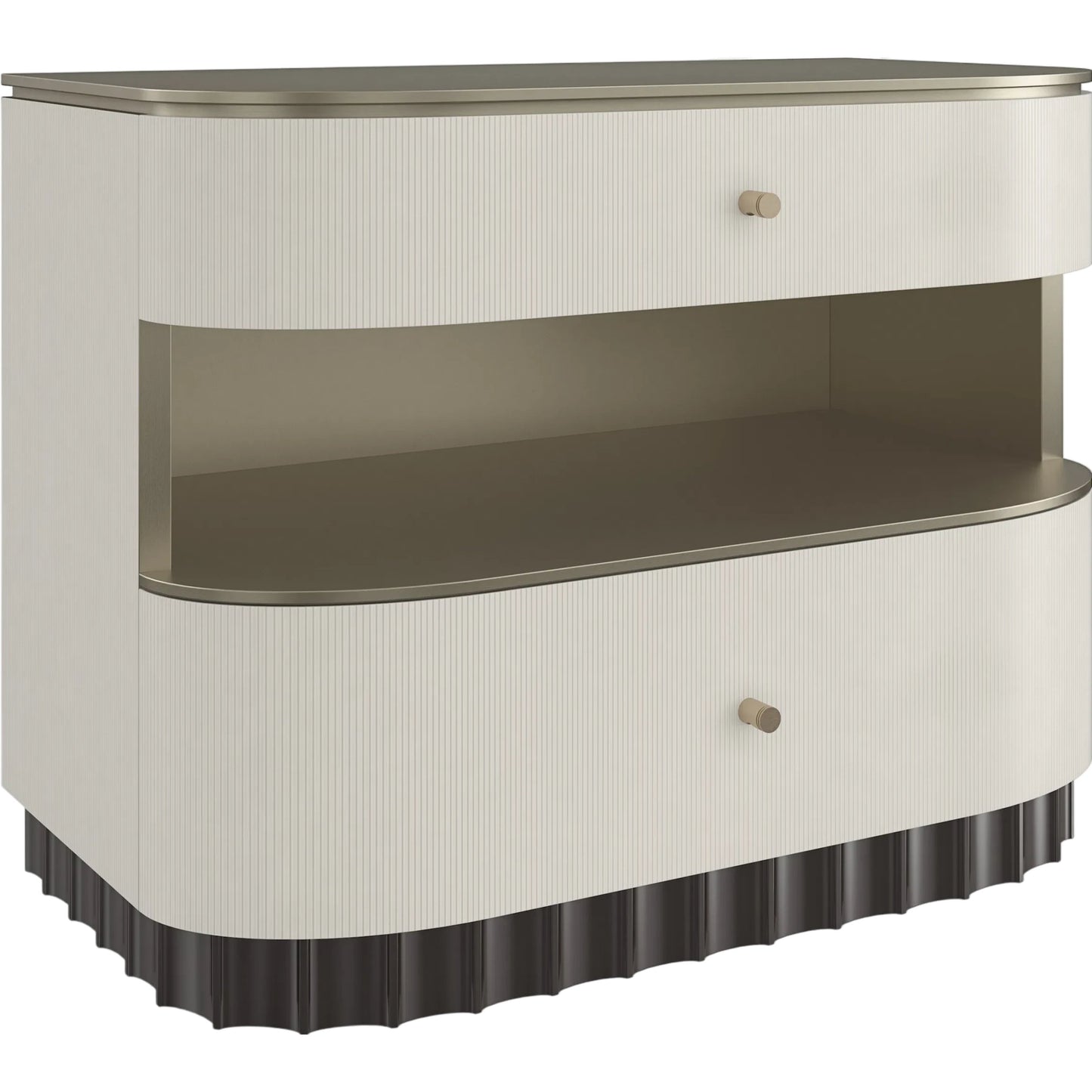 001 SI-2162869 | Primary Silo | Deep Sleep Nightstand by Caracole in ivory, gold, dark chocolate and ivory, dark chocolate, brushed whisper of gold paint. Made from poplar in a modern style.