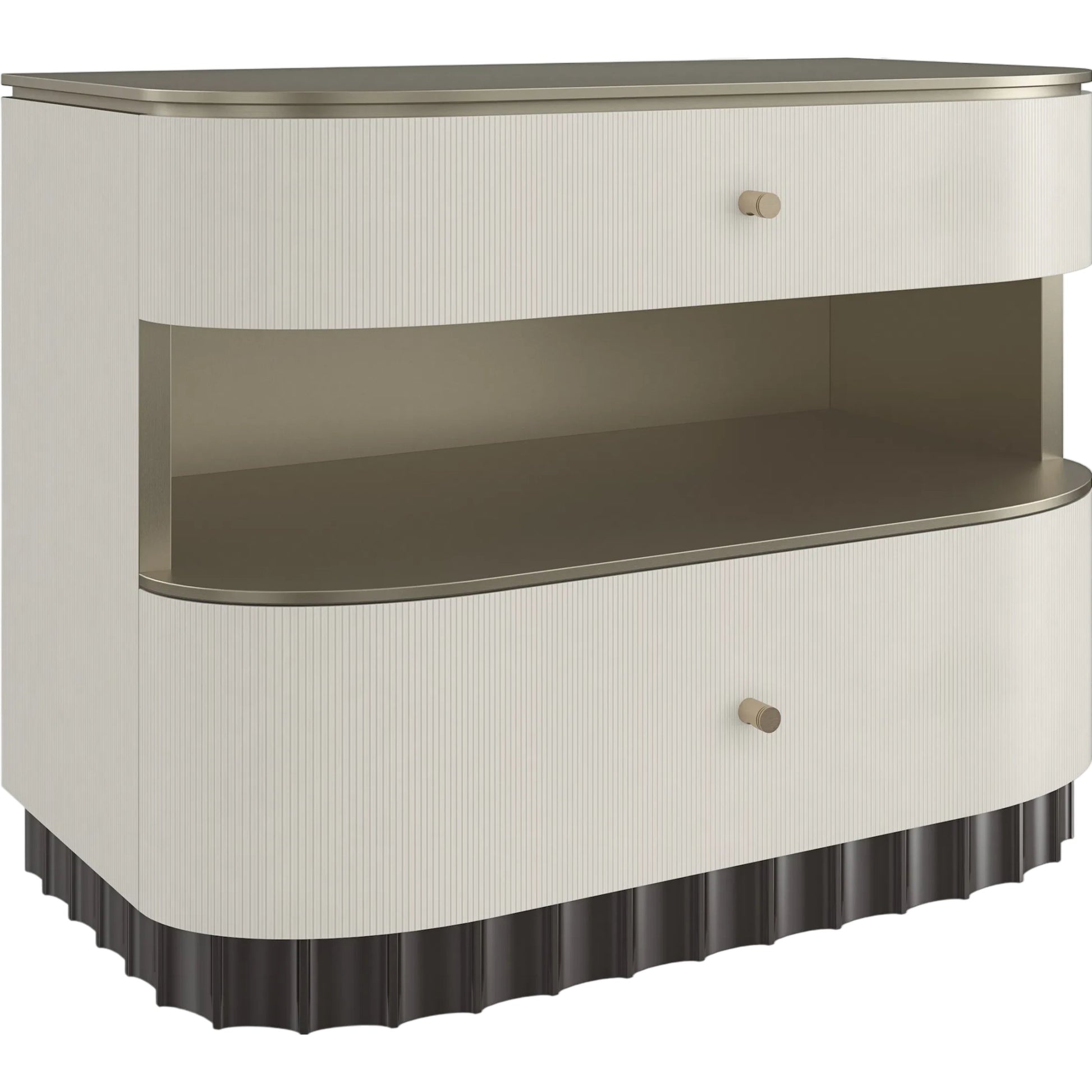 Deep Sleep Nightstand by Caracole in ivory, gold, dark chocolate and ivory, dark chocolate, brushed whisper of gold paint. Made from poplar in a modern style.