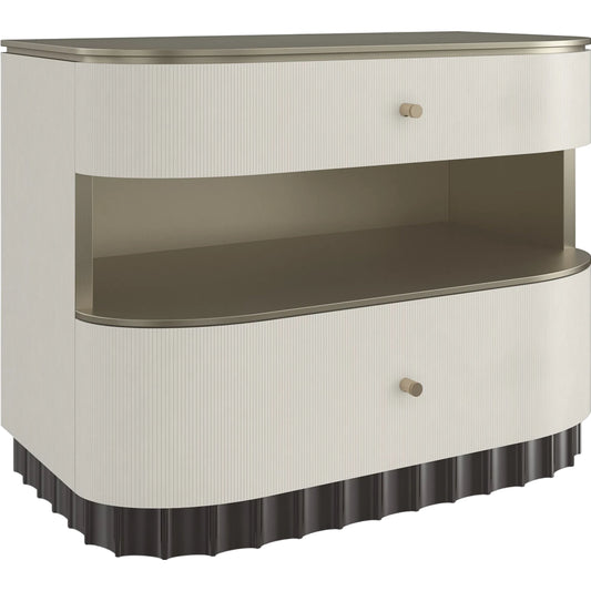 Deep Sleep Nightstand by Caracole in ivory, gold, dark chocolate and ivory, dark chocolate, brushed whisper of gold paint. Made from poplar in a unique style.