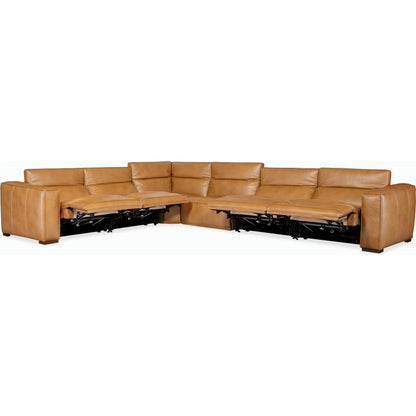 Fresco 6 Seat Power Recline Sectional by Hooker Furniture in brown. Made from leather in a traditional style.