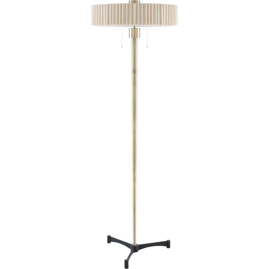 Mamers Accent Floor Lamp by Surya in metallic brass, translucent, wheat, black and plated. Made from iron, linen, polyester in a unique style.