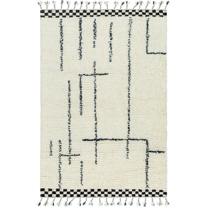 Mirela MMI-2300 Rug by Livabliss in ivory, charcoal, jet black. Made from face: 100% wool, warp: 100% cotton in a unique style.