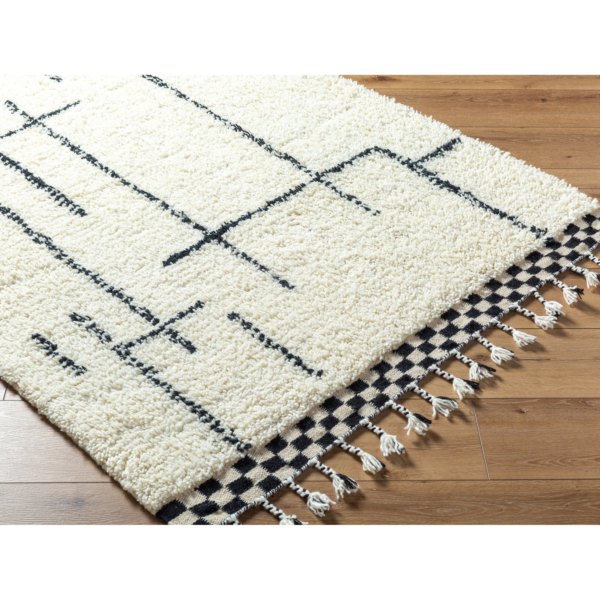 Mirela MMI-2300 Rug by Livabliss in ivory, charcoal, jet black. Made from face: 100% wool, warp: 100% cotton in a unique style.