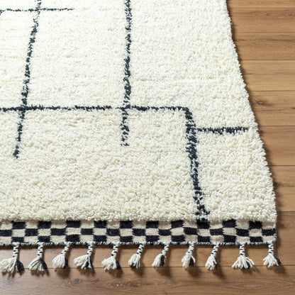 Mirela MMI-2300 Rug by Livabliss in ivory, charcoal, jet black. Made from face: 100% wool, warp: 100% cotton in a unique style.
