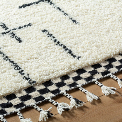 Mirela MMI-2300 Rug by Livabliss in ivory, charcoal, jet black. Made from face: 100% wool, warp: 100% cotton in a unique style.
