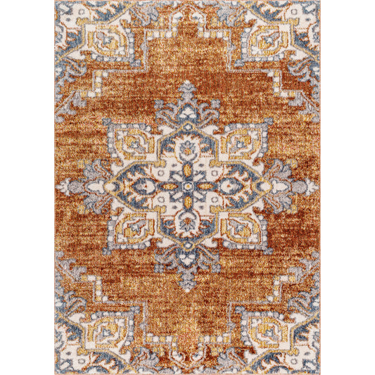 Monet Rug - 489598 by Livabliss in burnt orange, cream, orange, light beige, dark blue, light gray. Made from face: 100% polyester, warp: 100% jute in a unique style.