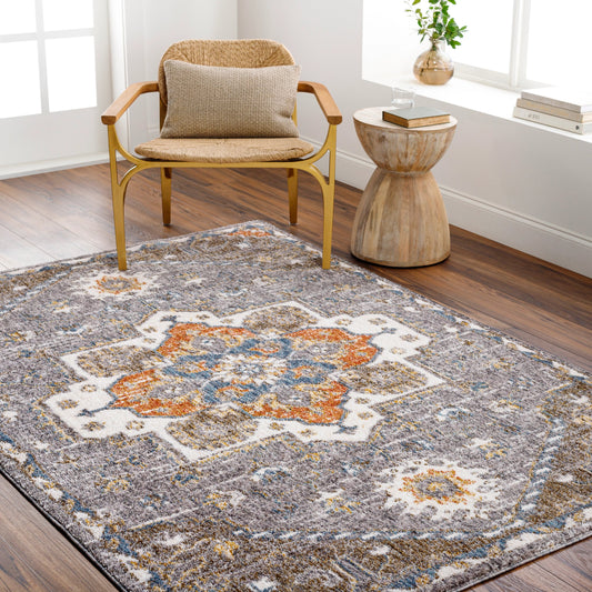 Monet Rug - 489604 by Livabliss in light beige, cream, brown, orange, saffron, dark blue. Made from face: 100% polyester, warp: 100% jute in a unique style.