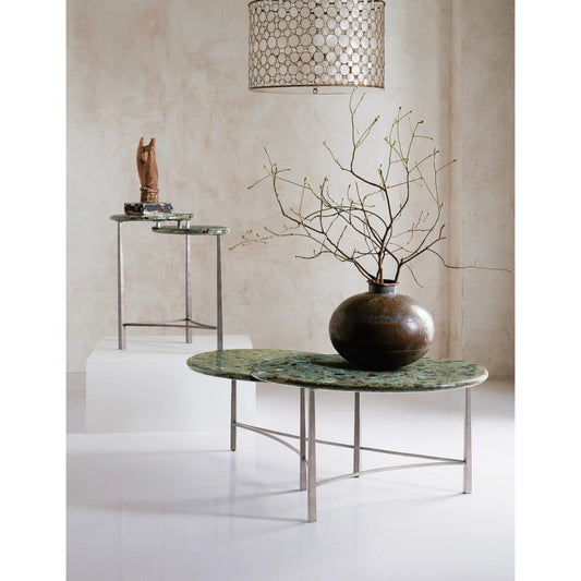 Commerce & Market Antares End Table by Hooker Furniture in green. Made from hand forged iron and soap stone in a modern style.