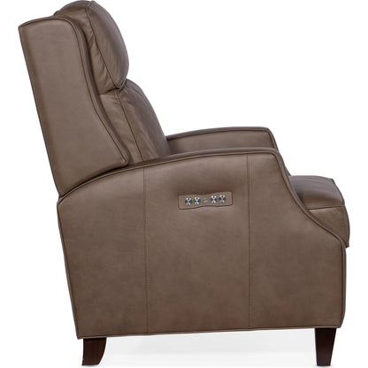 Tricia Power Recliner with Power Headrest by Hooker Furniture in aspen lenado. Made from leather, aspen lenado (finished top grain) in a traditional style.