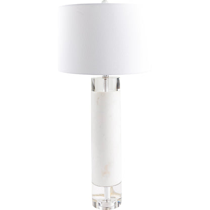 Monarch - 499003 by Surya in translucent, metallic nickel, white, clear and translucent. Made from body: marble, crystal, base: crystal, shade (outside): linen, shade (inside): polyester, finial: crystal in a modern style.