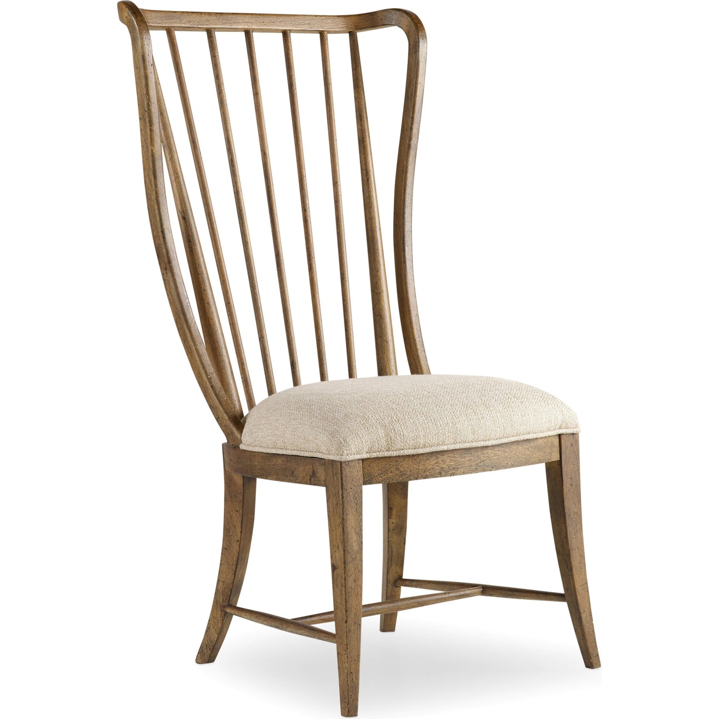 001 SI-1749635 | Primary Silo | Sanctuary Tall Spindle Side Chair (Set of 2) by Hooker Furniture in beige and antique hickory. Made from fabric in a traditional style.
