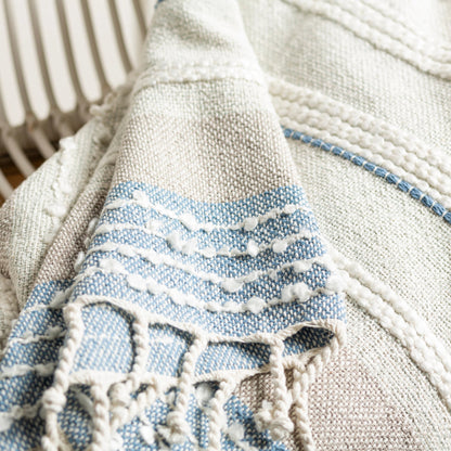 Manteo - 10991 by Livabliss in seafoam, light blue, medium gray, white, off-white. Made from 70% cotton, 30% acrylic in a eclectic & global style.