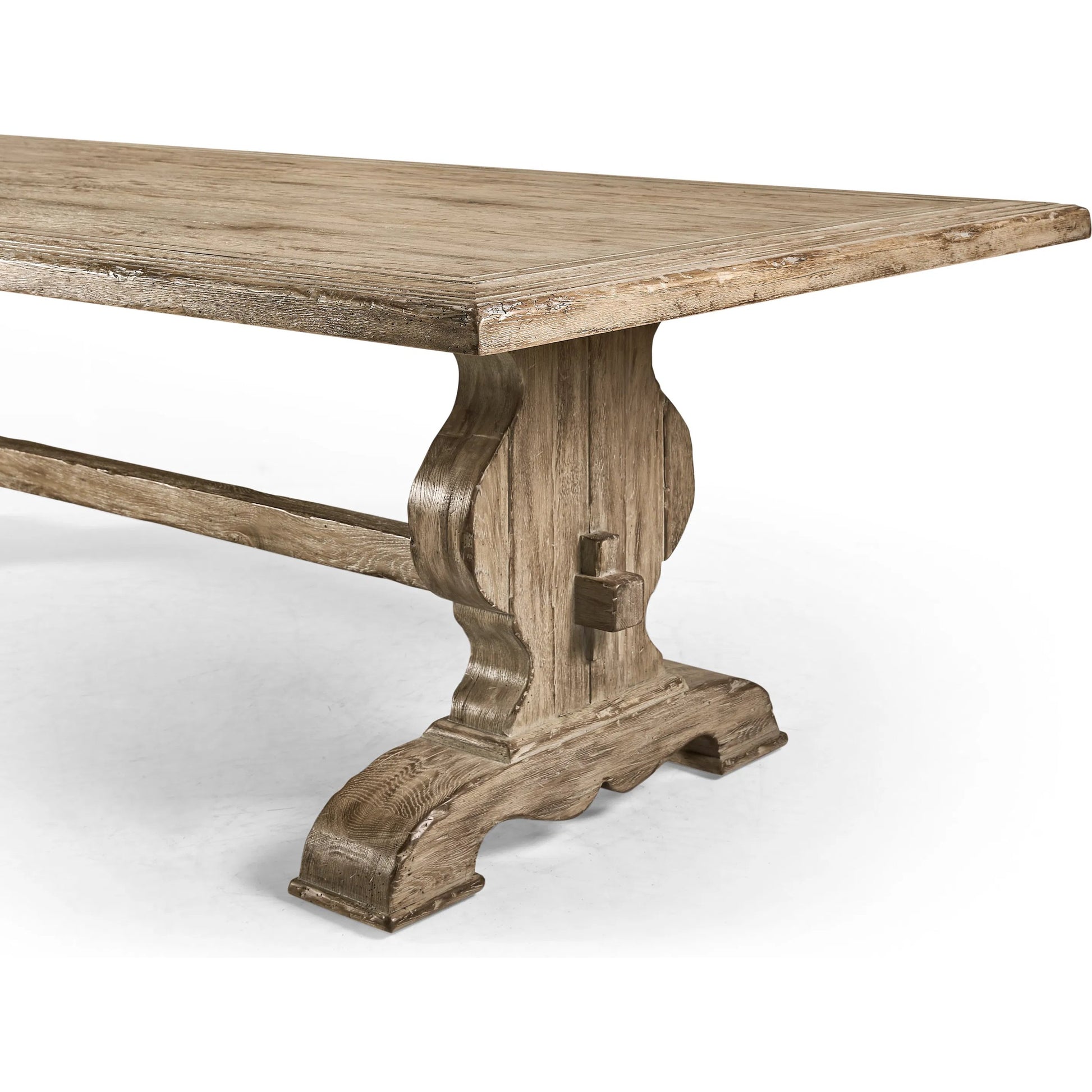 124" Sagehill Rectangular Trestle Table by Jonathan Charles in timberon grey oak. Made from oak in a traditional style.
