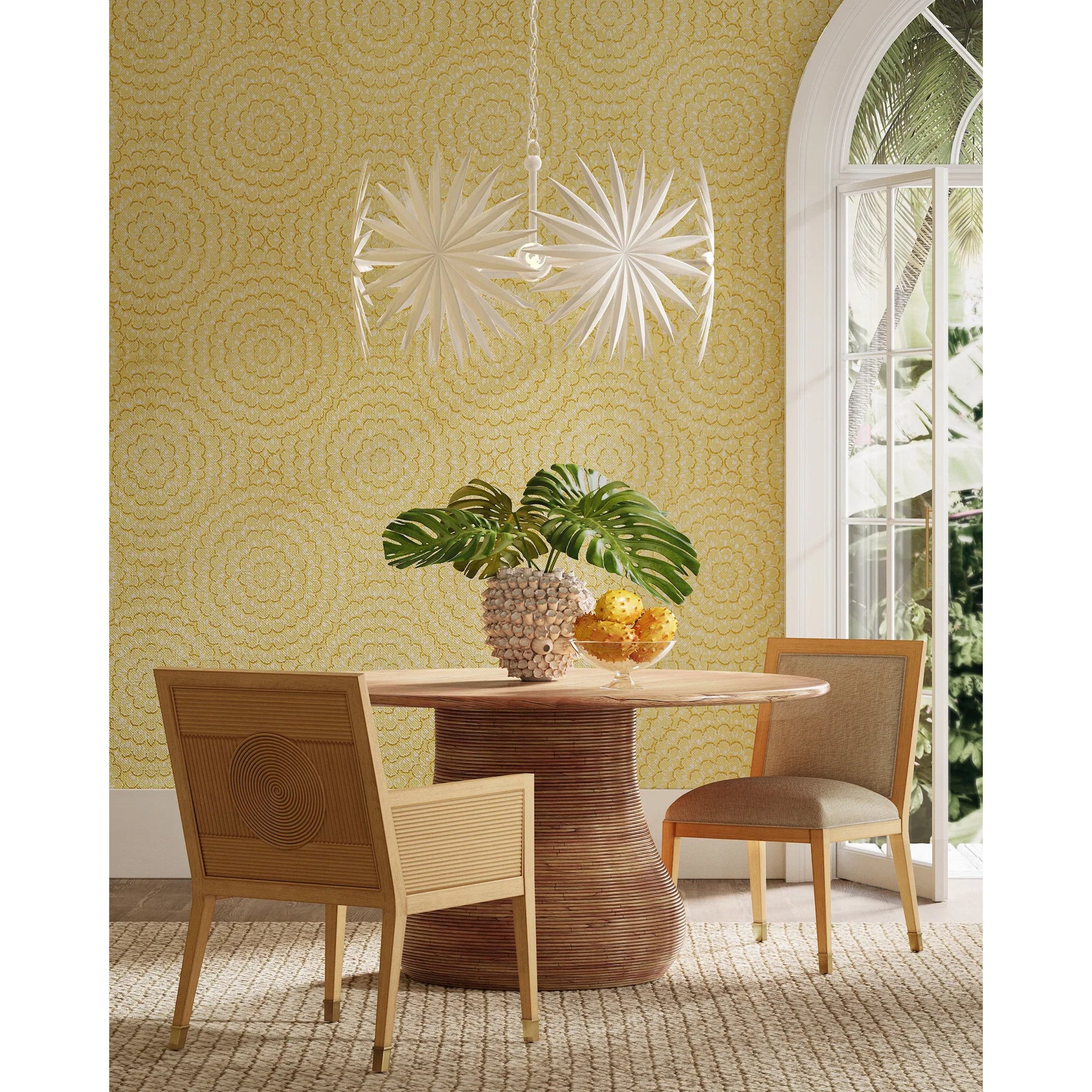 Bismarkia Chandelier by Currey and Company in gesso white. Made from wrought iron in a modern style.