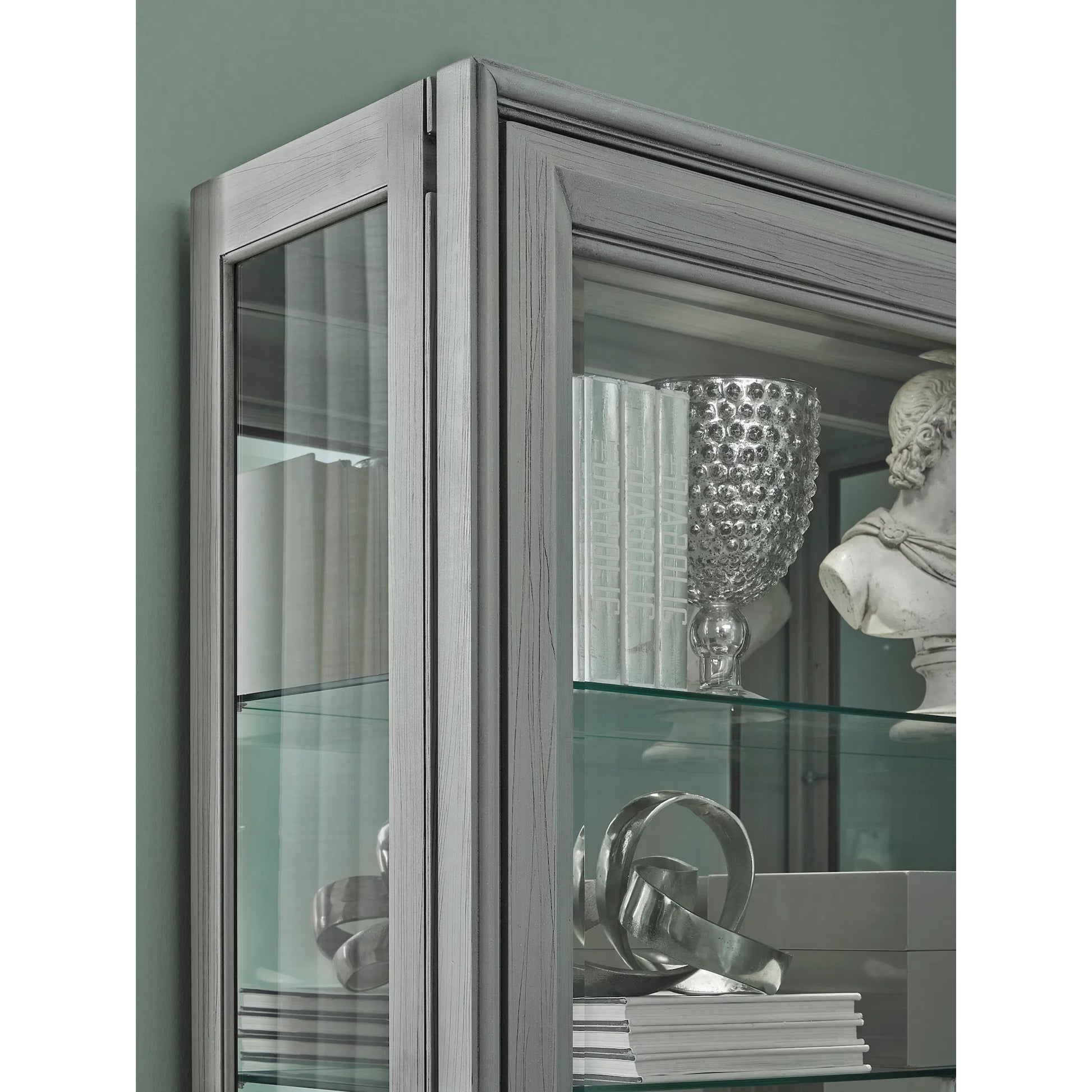 Traditional Sliding Door Curio by Pulaski Furniture in gray. Made from birch wood in a modern style.