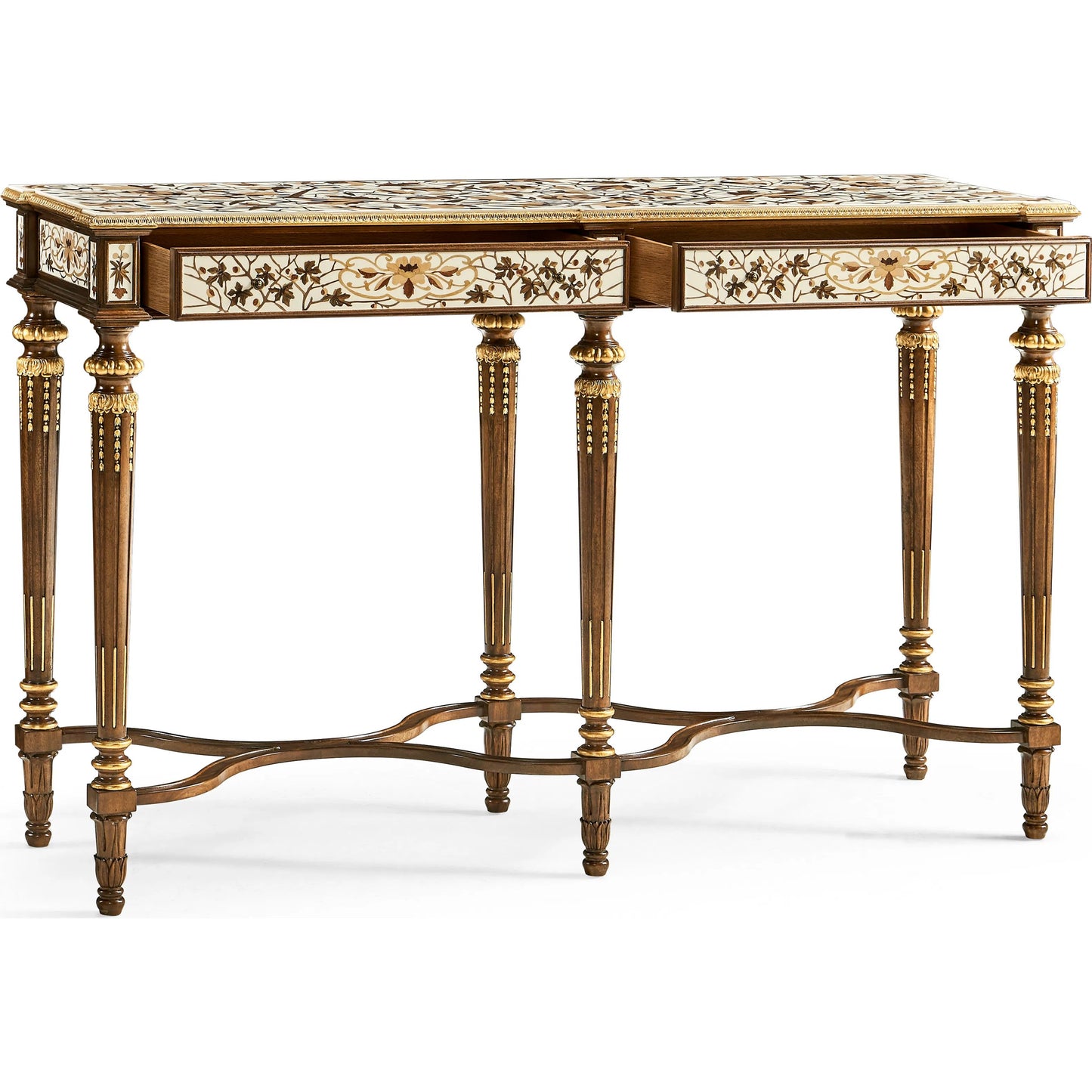 002 SI-2334504 | Additional Silo | Trianon Console Table by Jonathan Charles in oak leaf parquetry. Made from mahogany solids, various marquetry veneers, resin, brass in a traditional style.