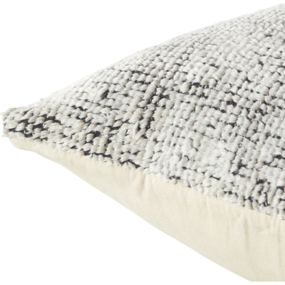 Montane MNT01 Pillow by Jaipur Living in cream, black. Made from 50% wool 50% silk in a cottage & farmhouse style.