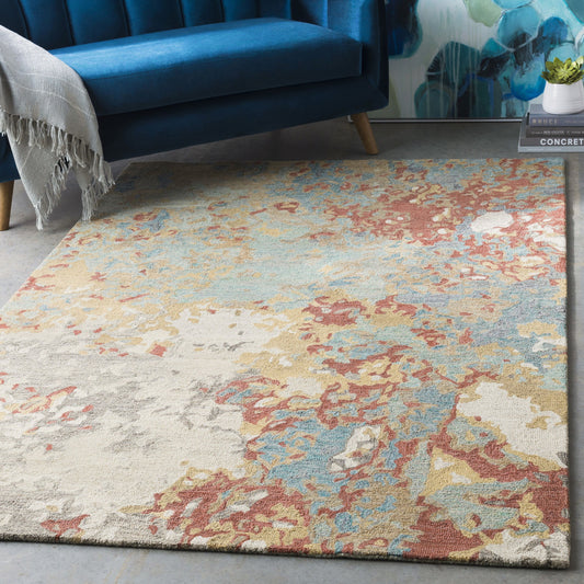 Modern Nouveau Rug - 22375 by Surya in rust, aqua, seafoam, dark blue, mustard, camel. Made from 100% wool in a unique style.