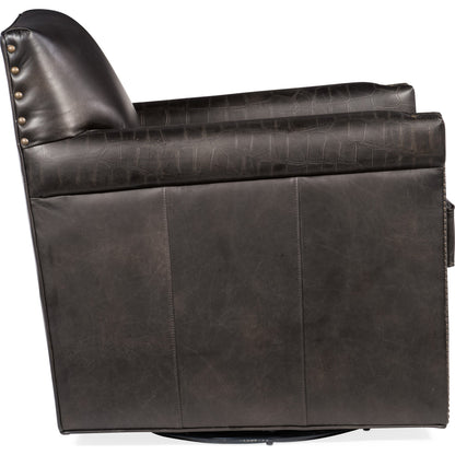 Potter Swivel Club Chair by Hooker Furniture. Made from leather in a traditional style.