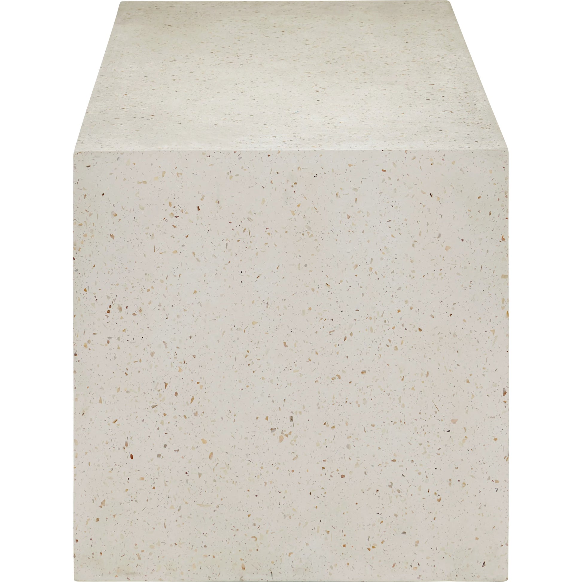 Carson Bench by Currey and Company in ivory terrazzo. Made from concrete, stone, shell in a modern style.
