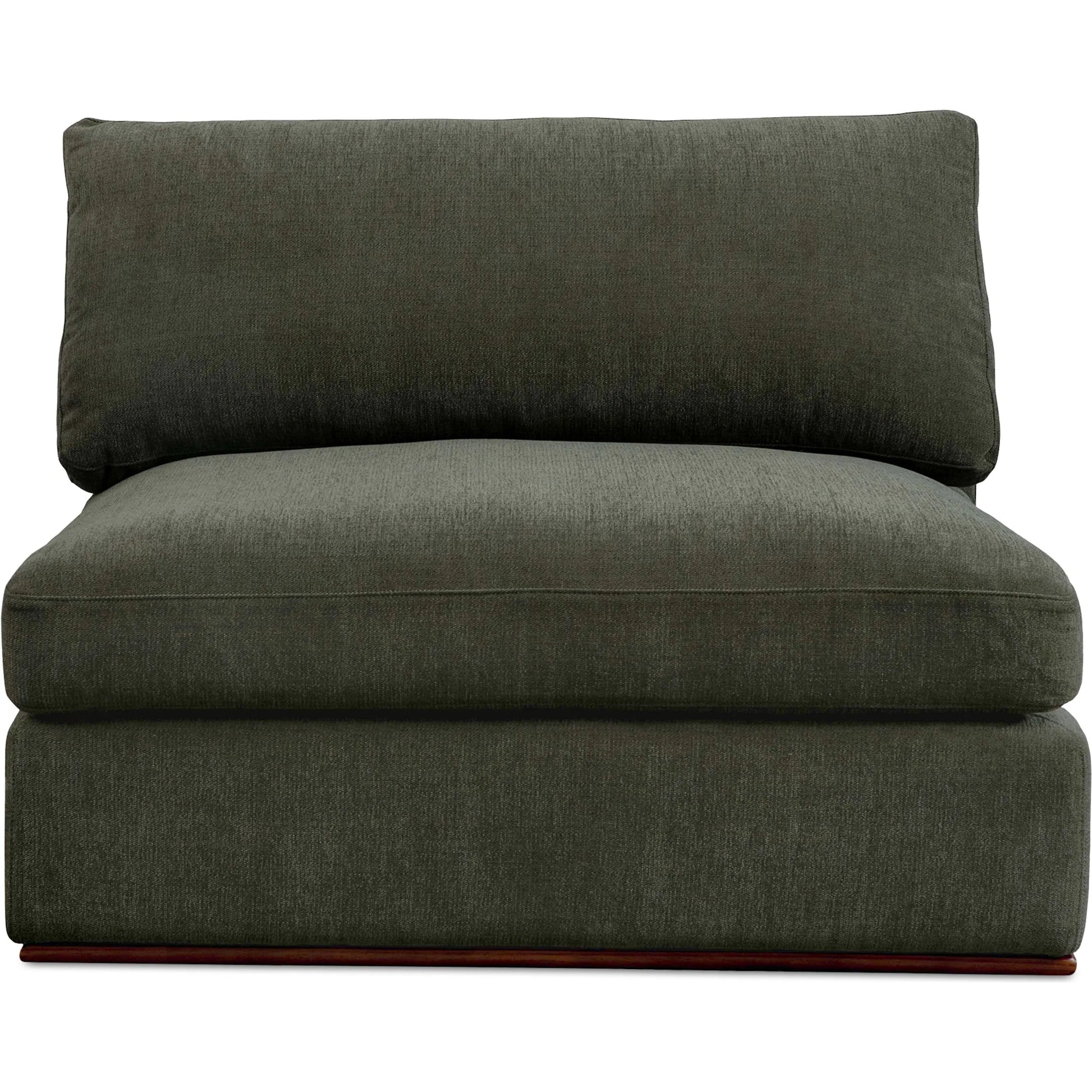 Rue Slipper Chair by Moe's Home Collection in dark green. Made from upholstery: 100% polyester, 70% feather, 30% fiber fill, solid wood, plywood frame in a transitional style.