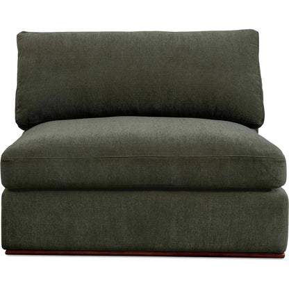 Rue Slipper Chair by Moe's Home Collection in dark green. Made from upholstery: 100% polyester, 70% feather, 30% fiber fill, solid wood, plywood frame in a transitional style.