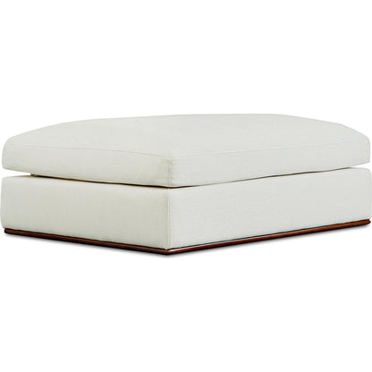 Rue Ottoman by Moe's Home Collection in flecked grey. Made from upholstery: 100% polyester, 70% feather, 30% fiber fill, solid wood, plywood frame in a transitional style.