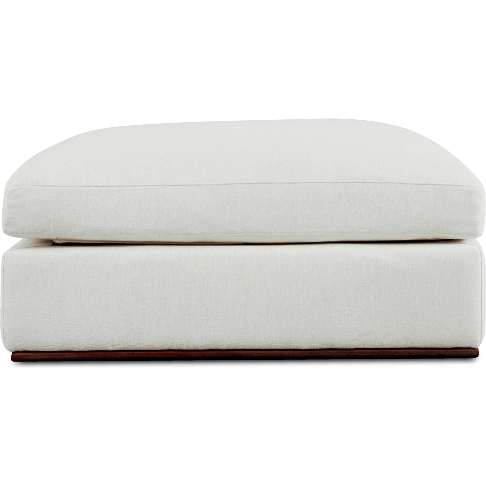 Rue Ottoman by Moe's Home Collection in flecked grey. Made from upholstery: 100% polyester, 70% feather, 30% fiber fill, solid wood, plywood frame in a transitional style.