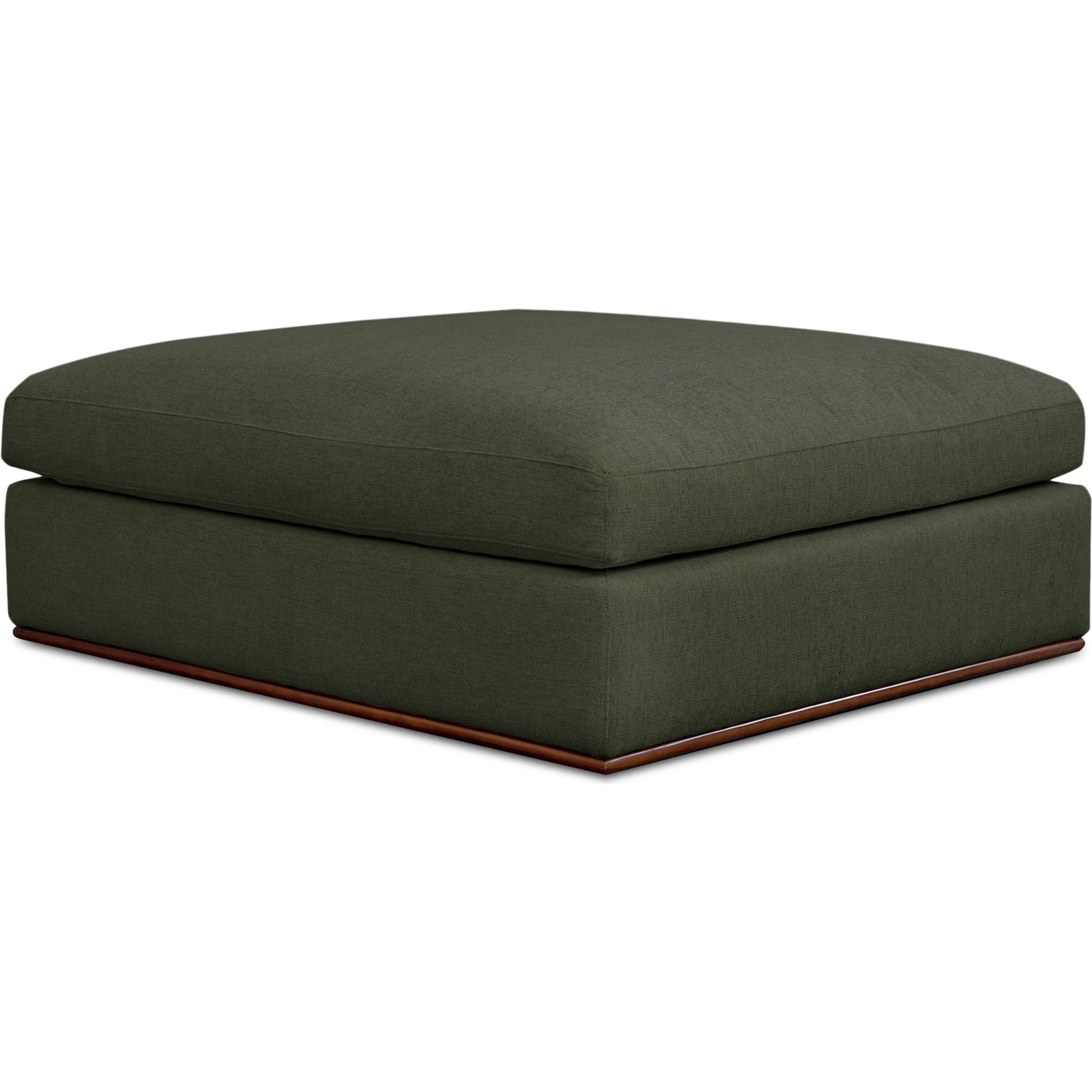 Rue Ottoman by Moe's Home Collection in flecked grey. Made from upholstery: 100% polyester, 70% feather, 30% fiber fill, solid wood, plywood frame in a transitional style.