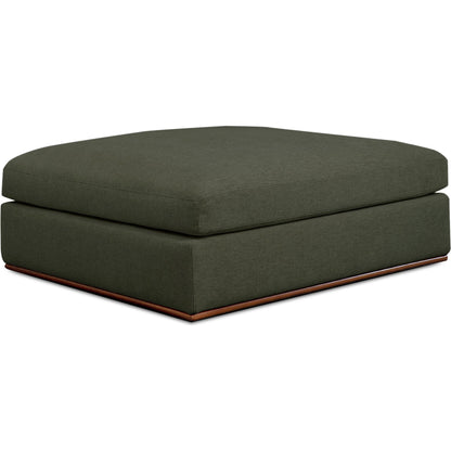 Rue Ottoman by Moe's Home Collection in flecked grey. Made from upholstery: 100% polyester, 70% feather, 30% fiber fill, solid wood, plywood frame in a transitional style.