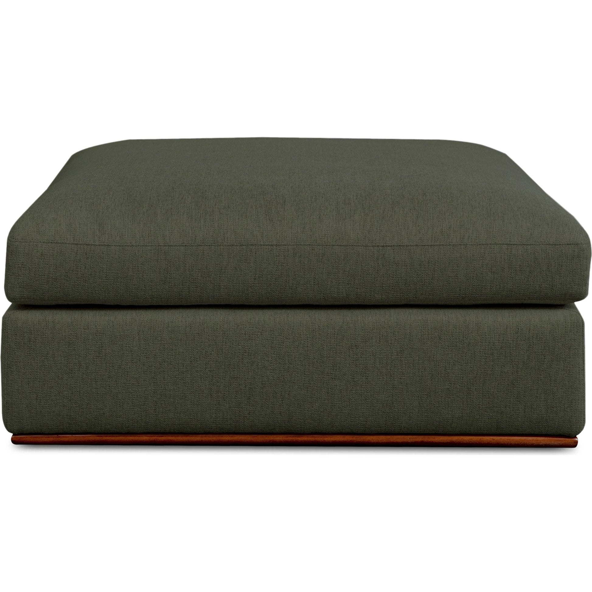 Rue Ottoman by Moe's Home Collection in flecked grey. Made from upholstery: 100% polyester, 70% feather, 30% fiber fill, solid wood, plywood frame in a transitional style.