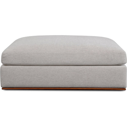 Rue Ottoman by Moe's Home Collection in flecked grey. Made from upholstery: 100% polyester, 70% feather, 30% fiber fill, solid wood, plywood frame in a transitional style.