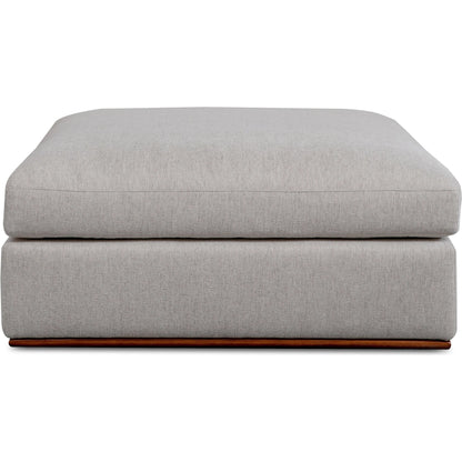 Rue Ottoman by Moe's Home Collection in flecked grey. Made from upholstery: 100% polyester, 70% feather, 30% fiber fill, solid wood, plywood frame in a transitional style.