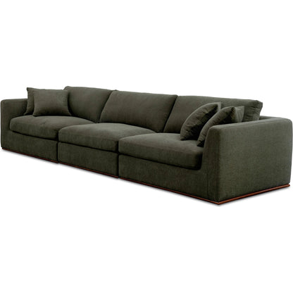 Rue Modular Sofa by Moe's Home Collection in dark green. Made from upholstery: 100% polyester, 70% feather, 30% fiber fill, solid wood, plywood frame in a transitional style.