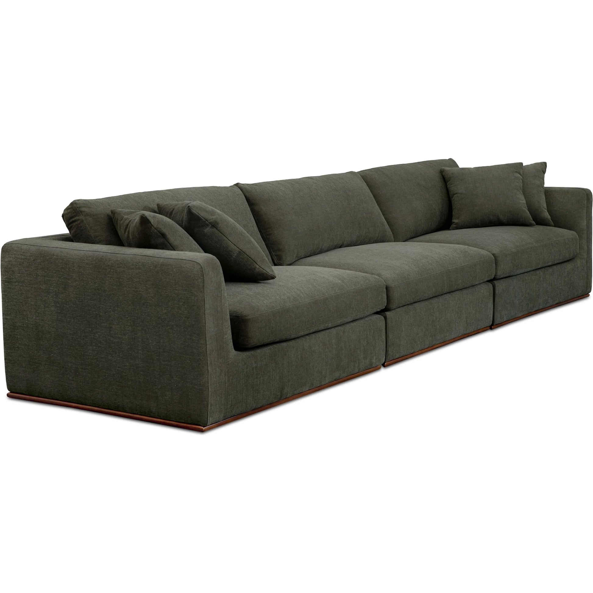 Rue Modular Sofa by Moe's Home Collection in dark green. Made from upholstery: 100% polyester, 70% feather, 30% fiber fill, solid wood, plywood frame in a transitional style.