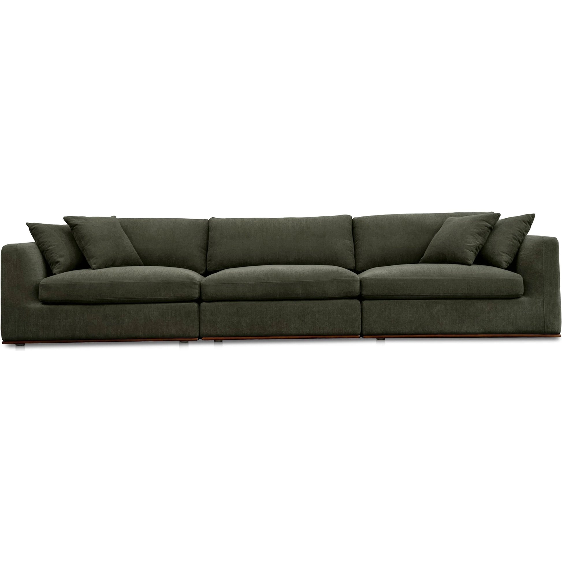 Rue Modular Sofa by Moe's Home Collection in dark green. Made from upholstery: 100% polyester, 70% feather, 30% fiber fill, solid wood, plywood frame in a transitional style.