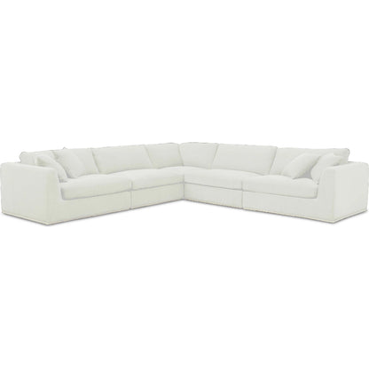 Rue Classic L Modular Sectional by Moe's Home Collection in dark green. Made from upholstery: 100% polyester, 70% feather, 30% fiber fill, solid wood, plywood frame in a transitional style.