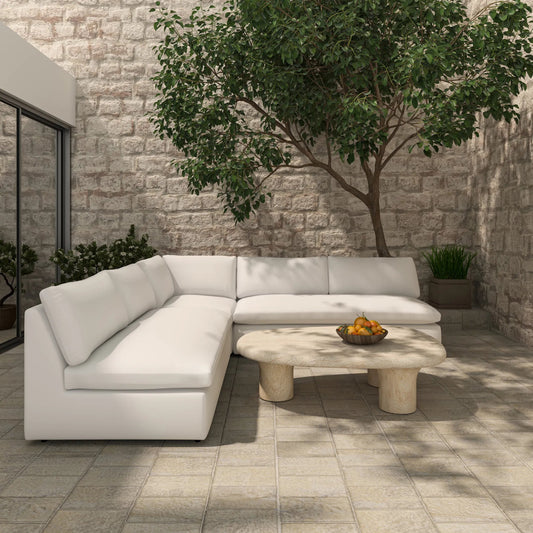Miles Outdoor Modular 5 Piece Sofa by Moe's Home Collection in white. Made from aluminum frame, 100% olefin fabric, quick dry foam in a unique style.