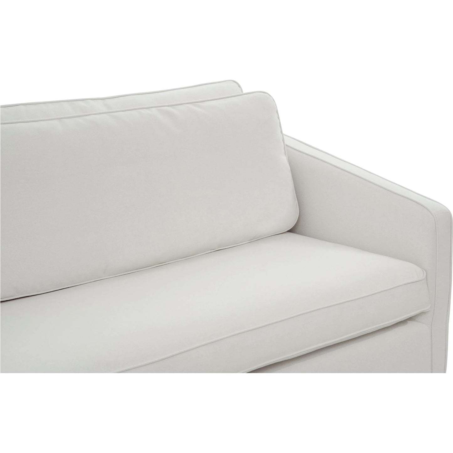 009 SI-2441553 | Closeup | Phoebe Sofa by Moe's Home Collection in white. Made from 100% polyester, foam core with 70% feather, 30% fibre fill, solid wood, plywood frame, plastic leg in a transitional style.