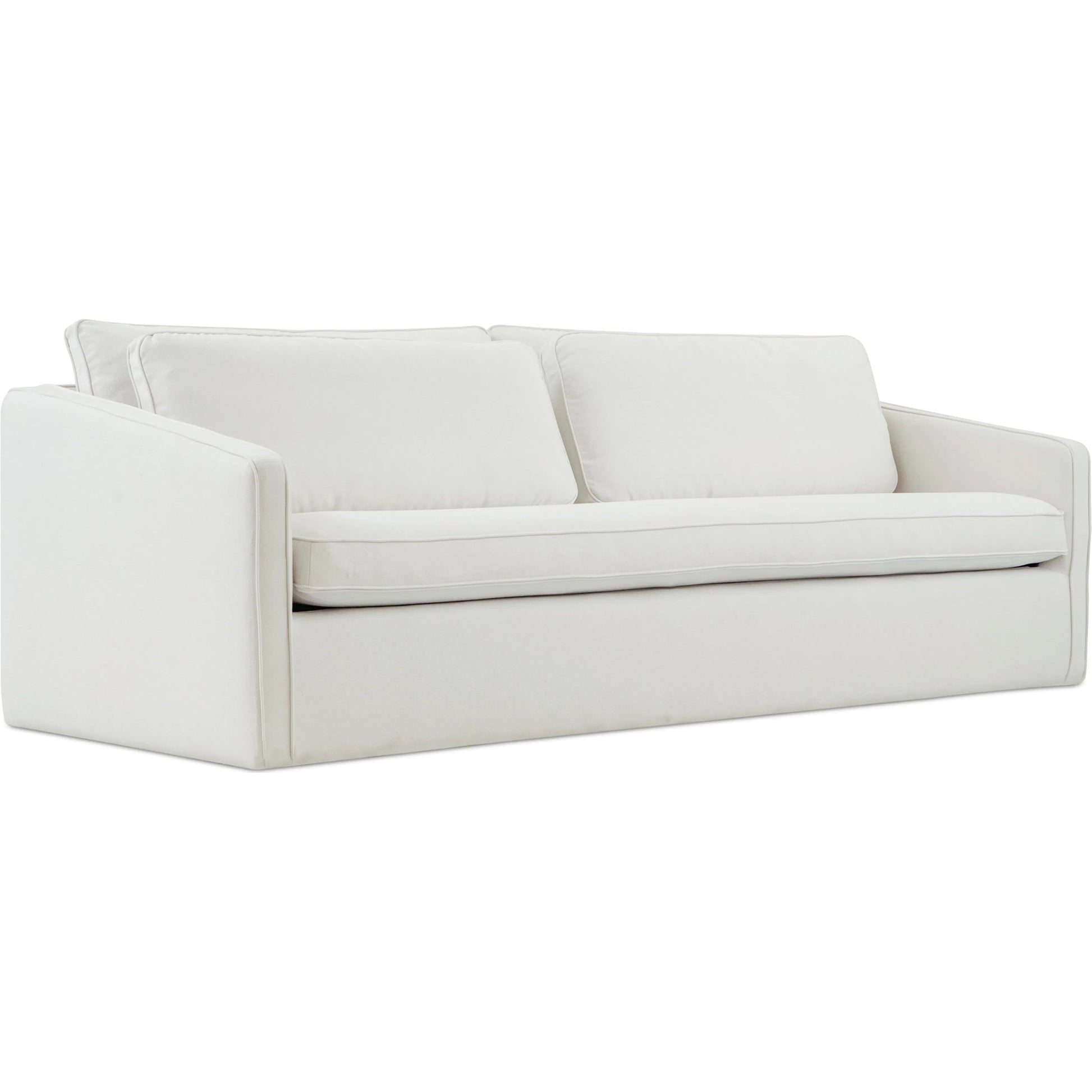 Phoebe Sofa by Moe's Home Collection in white. Made from 100% polyester, foam core with 70% feather, 30% fibre fill, solid wood, plywood frame, plastic leg in a transitional style.