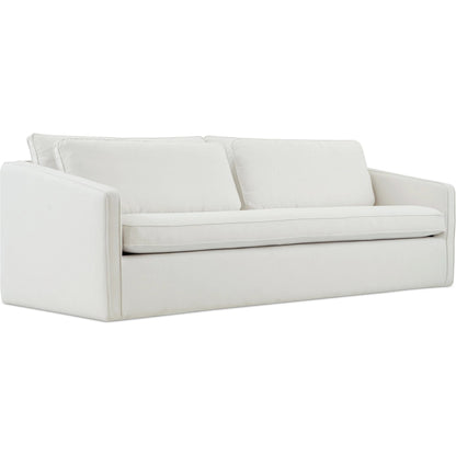 Phoebe Sofa by Moe's Home Collection in white. Made from 100% polyester, foam core with 70% feather, 30% fibre fill, solid wood, plywood frame, plastic leg in a transitional style.